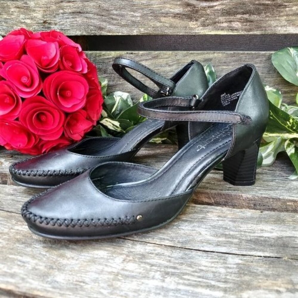Strictly Comfort Black Mary Jane Heels Retro Swing Dancing Whip Stitch